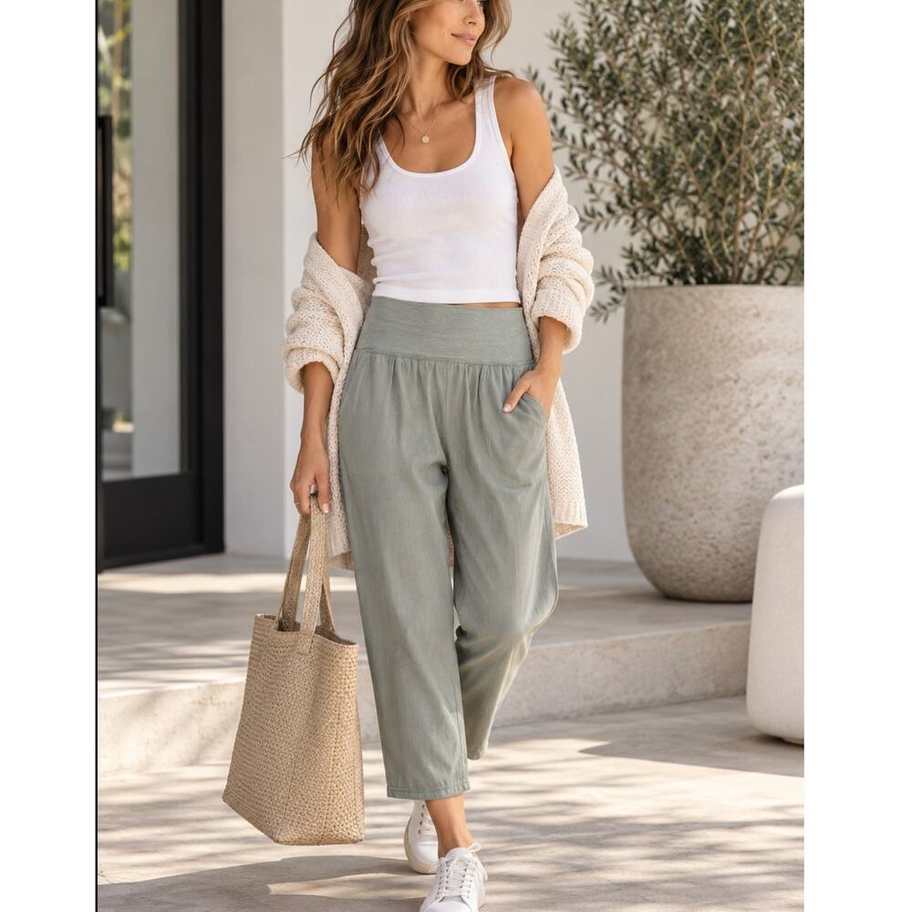 Lululemon Post Power Crop Pants Size 8 Earl Grey Lyocell Relaxed Lounge Travel